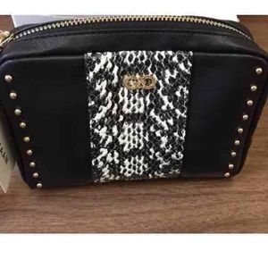 Cole Haan Snakeskin Studded Leather Wristlet Pouch